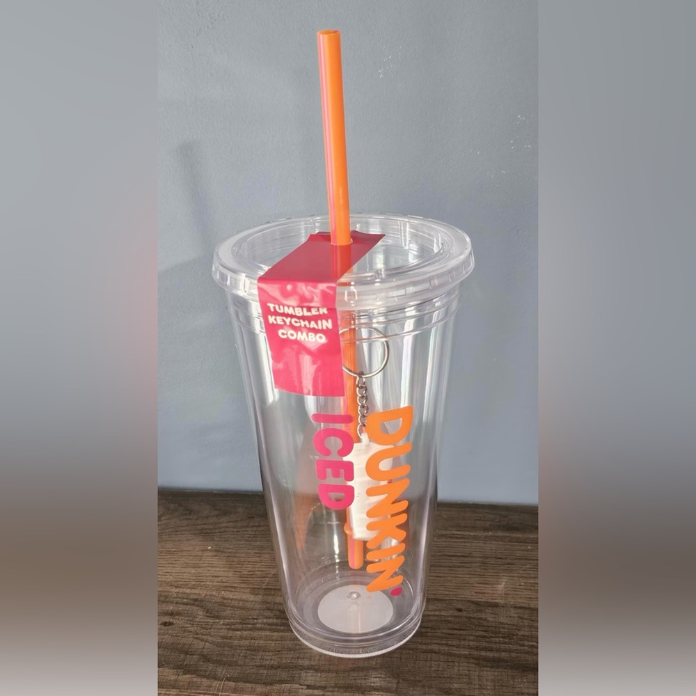 Dunkin' Clear and Orange Tumbler with Straw